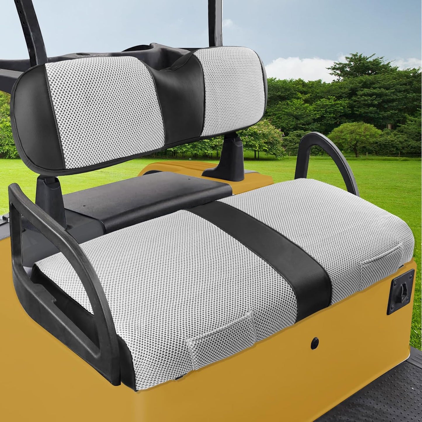 iLSKW Golf Cart Seat Covers for EZGO RXV Seat Cover OEM Front,Breathable Fabric and Leather Front Seat Cover Like Gloves,Full Wrap-Around Design of EZGO RXV Golf Cart Front Seat Cover
