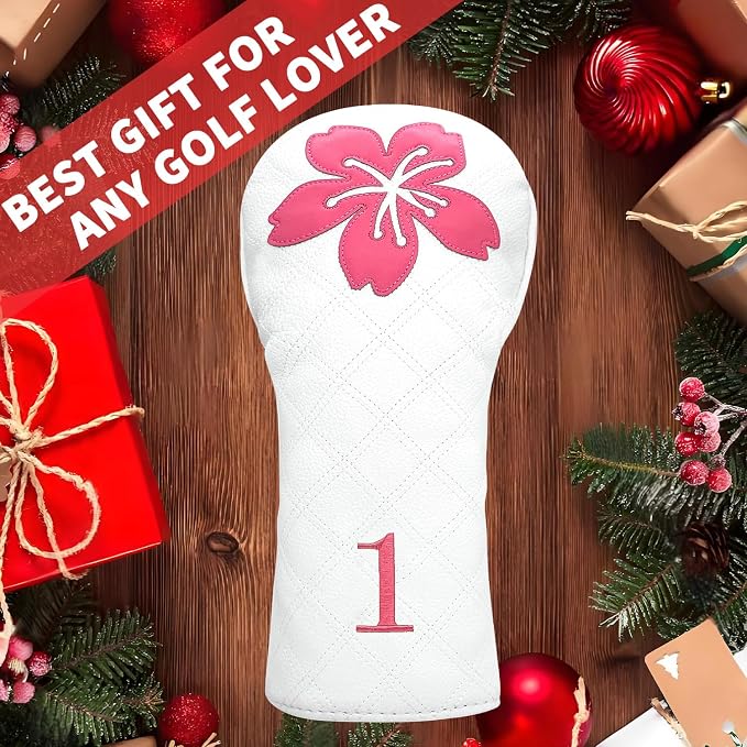Grid Cherry Blossom Design Golf Covers PU Headcovers Set Fits Driver Fairway - Image 7