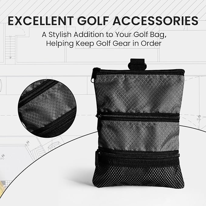 Golf Bag Accessories Valuables Pouch Bags Multi Pocket Zipper Hook - Image 6