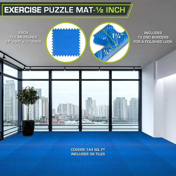 ProsourceFit Puzzle Exercise Mat ½ in, EVA Interlocking Foam Floor Tiles - Image 2