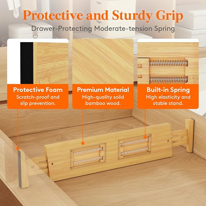 Lifewit 5 Pack 4" High Bamboo Drawer Dividers, 17-21.5" Adjustable Drawer - Image 3