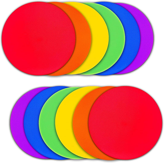 12/24Pcs Poly Spot Markers 9 inch Non-Slip Rubber Agility Training Markers Floor Dots Flat Field Cones for Football Basketball Soccer School Exercise Drills Gym Dance Practice 6 Colors