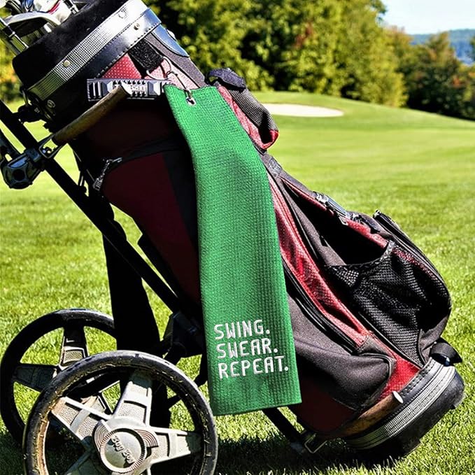 DYJYBMY Swing Swear Repeat Funny Golf Towel, Embroidered Green Golf Towels - Image 3