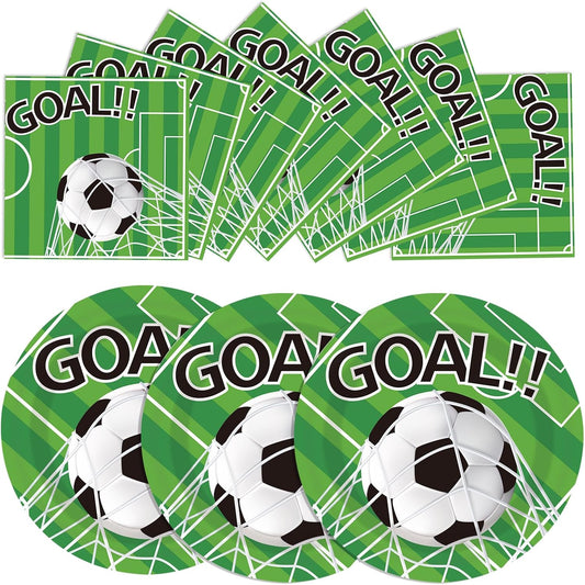 40PCS Soccer Paper Plates and Napkins Party Supplies, Disposable Soccer Party Tableware Set for 20 Guests