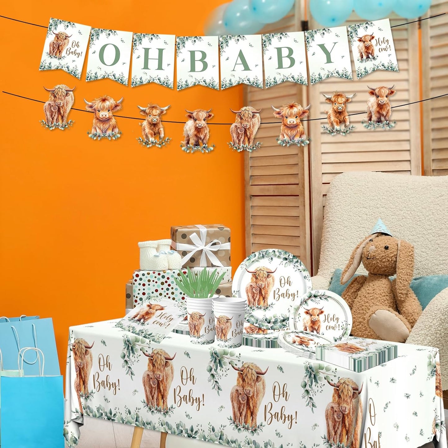 Highland Cow Birthday Decorations - 142Pcs Highland Cow Tableware Cow Plates and Napkins Western Theme Party Decorations for Birthday Baby Shower,Highland Cow Party Favors