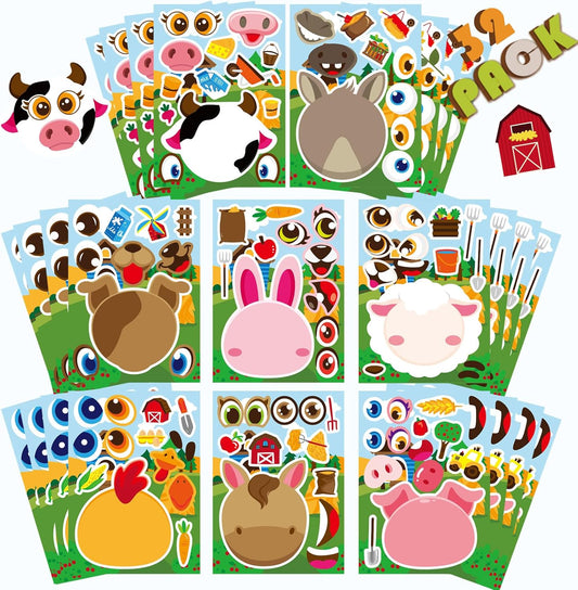 36 Sheets Farm Animal Make a Face Stickers Sheets for Kids, Make Your Own Sticker DIY Farm Animal Stickers for Kids Farm Themed Birthday Party Favor Supplies Craft