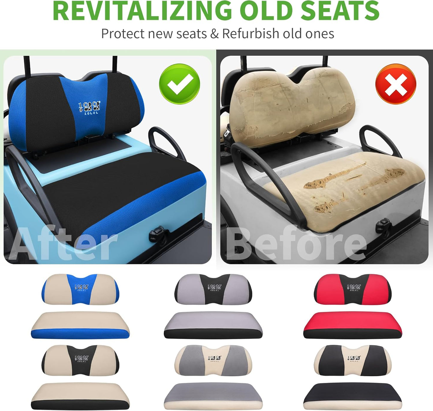 10L0L Golf Cart Seat Covers Universal for Yamaha Club Car Precedent Standard Front Seats, Breathable Mesh Bench Seat Cover, No Drilling Seat Cushion, All-Season Comfort Cool in Summer & Warm in Winter