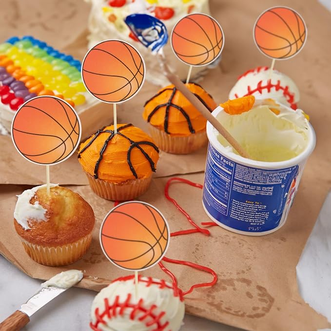 36Pcs Basketball Cupcake Toppers Star Sports Ball Cupcake Picks Decorations - Image 5