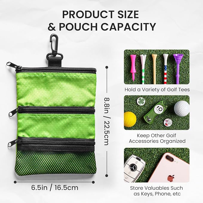 Golf Bag Accessories Valuables Pouch Bags Multi Pocket Zipper Hook - Image 3