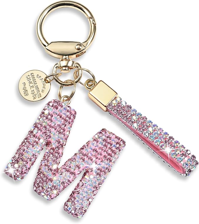 Pink Blue White Initial Letter Keychain Gift by JINGUAZI