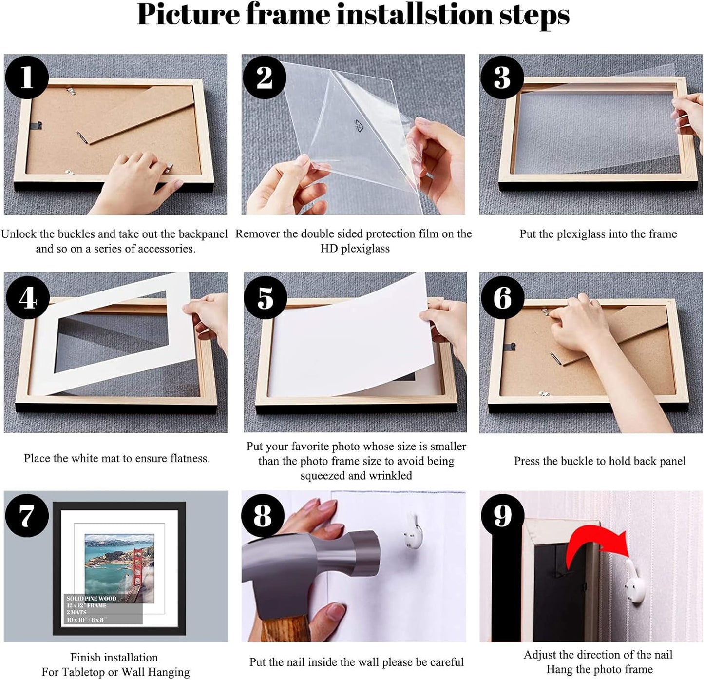 12x12 Wood Picture Frames for Wall Hanging or Tabletop,Diamond Painting Frame Baby Scan Picture Frames with 2 Mats Display 8x8 or 10x10 for Family Walls Decoration,Anniversary,Wedding,Christmas(Black)