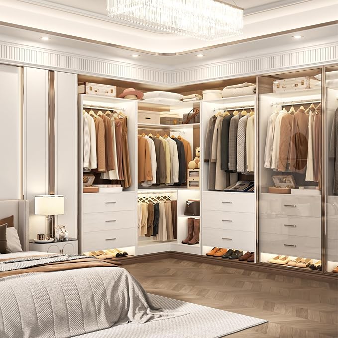 Aheaplus Closet System with 6 Drawers, 4 Hanging Rods & Corner Tower, Corner - Image 2