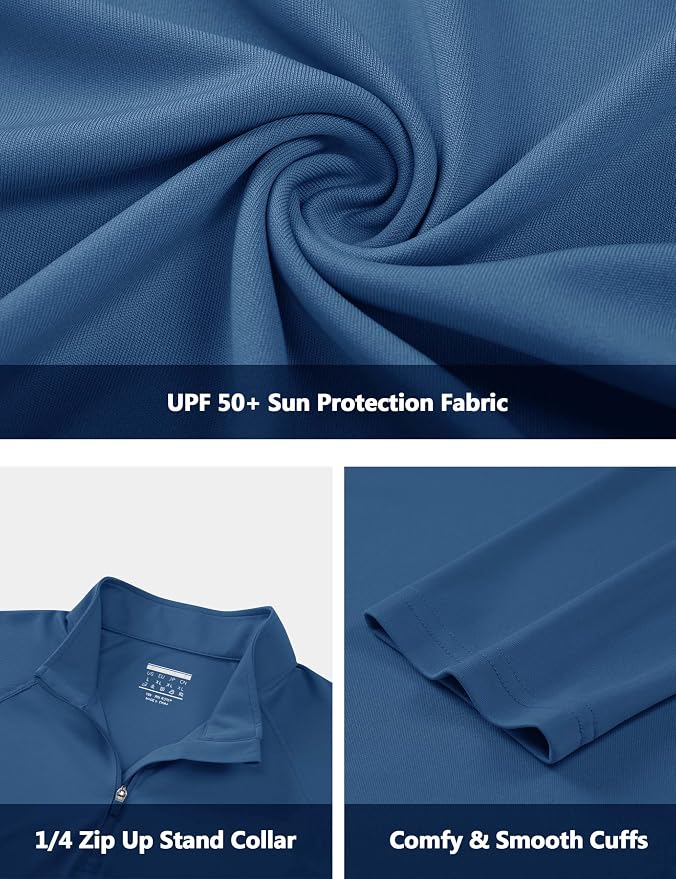 CRYSULLY Men's Long Sleeve 1/4 Zip Shirts Sun Protection Pullover UPF 50+ Rash - Image 6