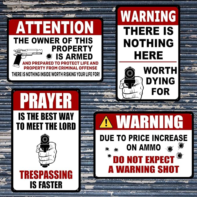 4 Pack Funny No Trespassing Sign Gun Signs No Tresspassing Private Property - Image 2