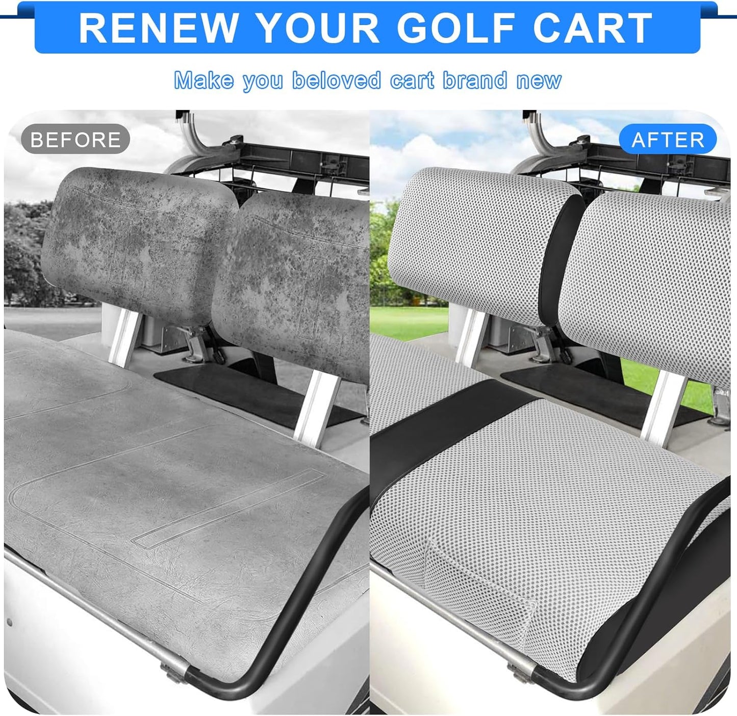 iLSKW Golf Cart Seat Covers for Club Car DS Pre-2000 Seat Cover OEM Front,Breathable Fabric and Leather Front Seat Cover,Full Wrap-Around Design of Club Car DS 1982-2000 Golf Cart Front Seat Cover