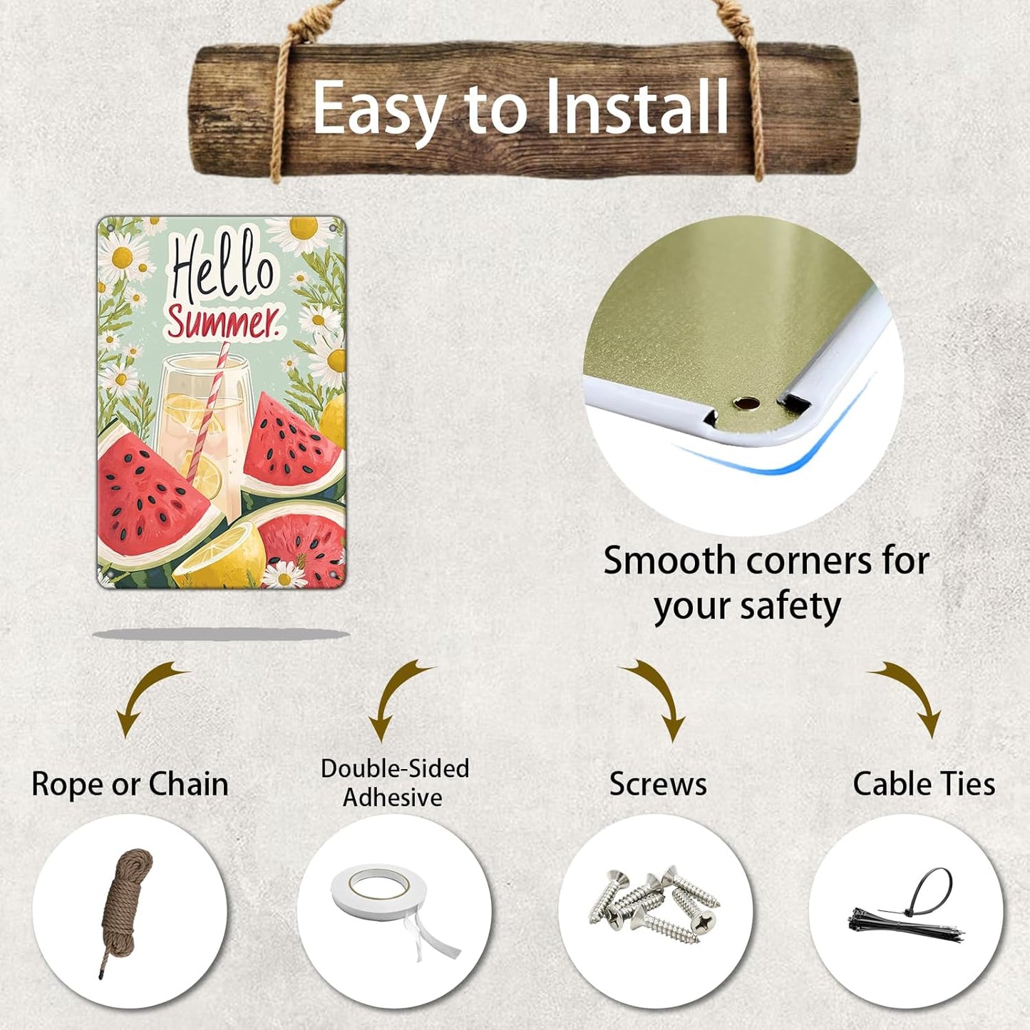 Hello Summer Vintage Tin Sign Watermelon Summer Decor Funny Wall Decor for Home Cafes Office Club 12x8 Inch