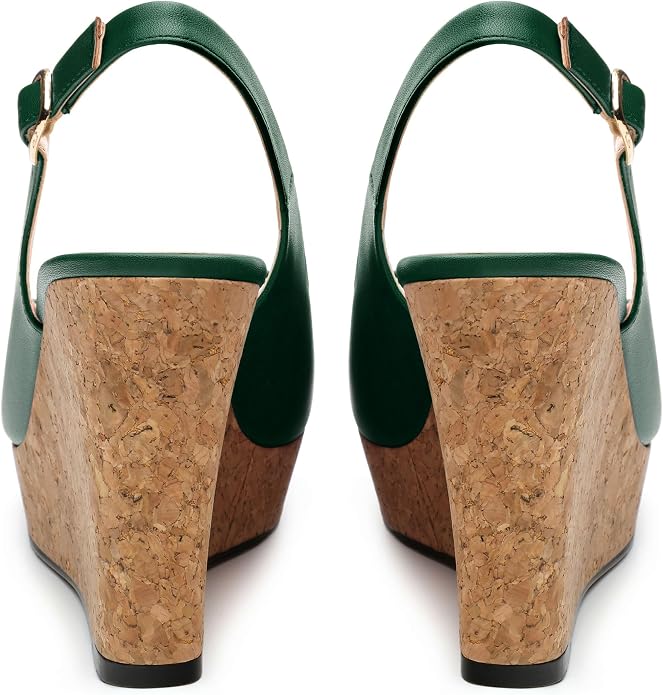 Womens Peep Toe Wedge Heels Matte Fashion Cork Slingback Pumps Platform Wedge - Image 4
