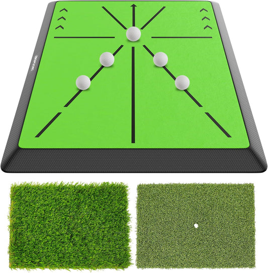 3-in-1 Golf Practice Mat 12"x16" with Heavy Duty Rubber Base - All Weather Indoor/Outdoor Training Mat for Driving, Chipping & Swing Drills - Ideal Golf Gift for Men, Dad, Husband.