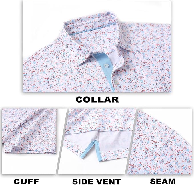 M MAELREG Mens Golf Shirt Short Sleeve Dry Fit Print Moisture Wicking - Image 5