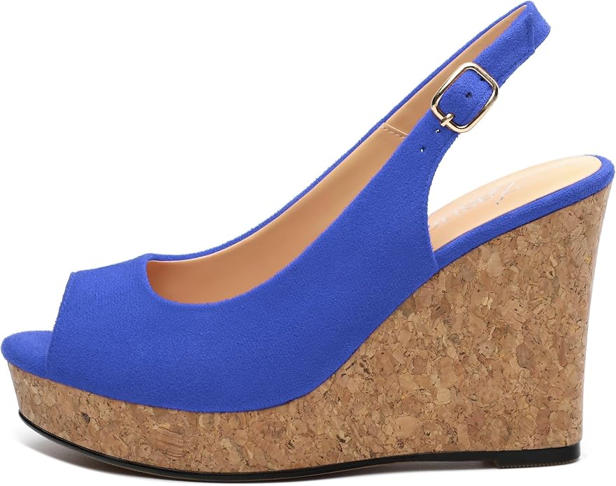 Womens Wedge Platform Sandals Peep Open Toe Slingback Buckle High Heel Dress - Image 2