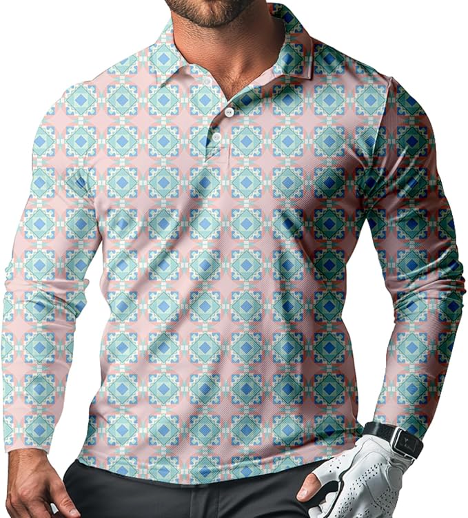 Men's Long Sleeve Golf Shirt Quick Dry 3 Button Work Fishing Outdoor Casual by SQPO