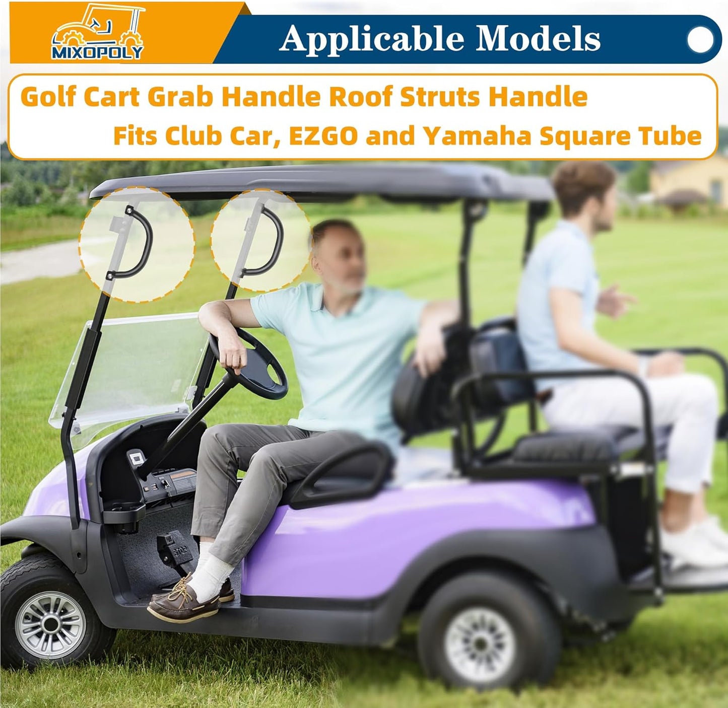 2 Pack Golf Cart Grab Handle Roof Struts Handle Universal for Yamaha, EZGO, Club Car with Square Tube