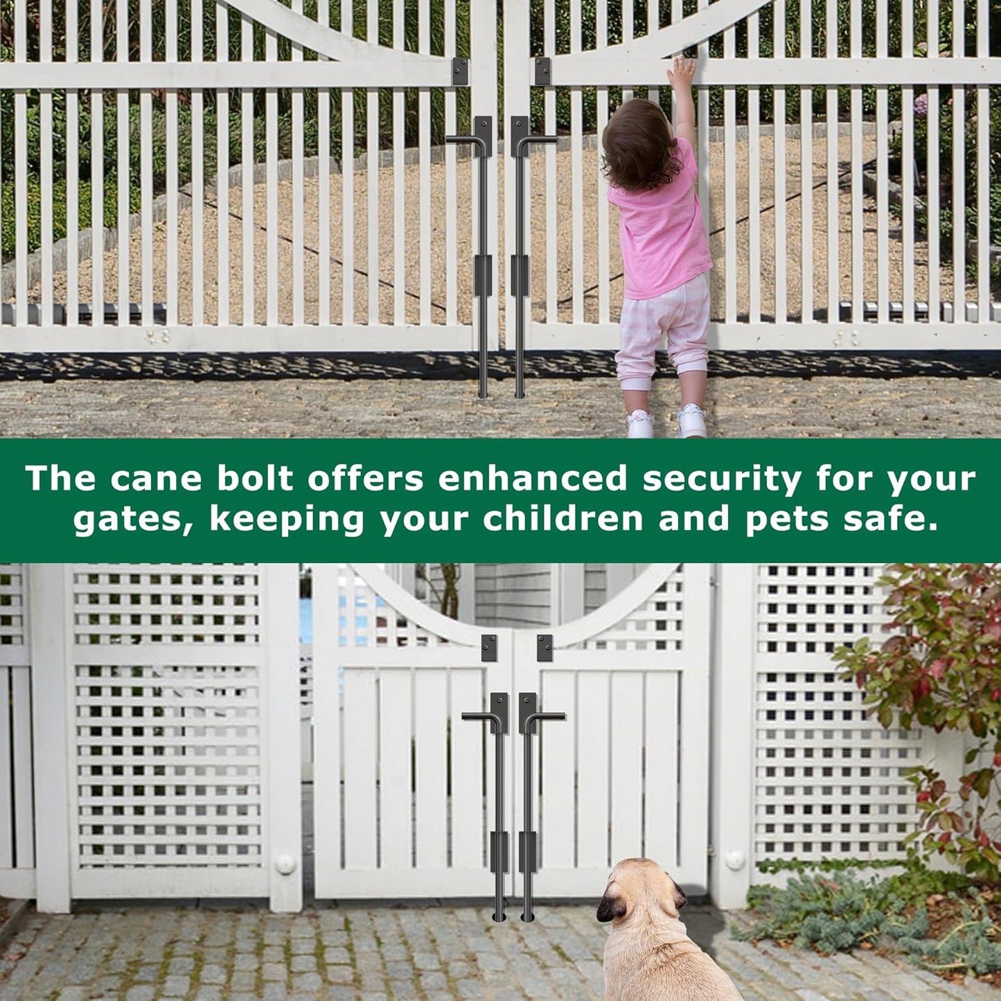 18" Heavy Duty Cane Bolt Gate Drop Rod with Upgraded Design, Square Drop Rod Kit for Double Gate Wood PVC Vinyl Metal Yard Gate Latch-2 Pack