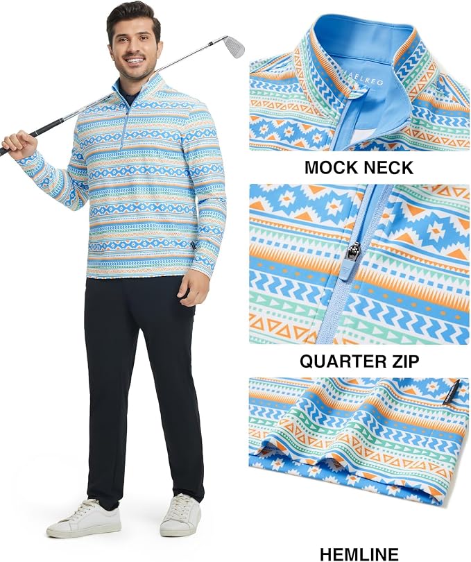 M MAELREG Quarter Zip Golf Pullover Men Dry Fit Long Sleeve Performance Wicking - Image 3