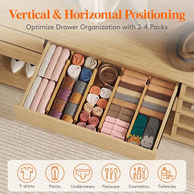 Lifewit 5 Pack 4" High Bamboo Drawer Dividers, 17-21.5" Adjustable Drawer - Image 4