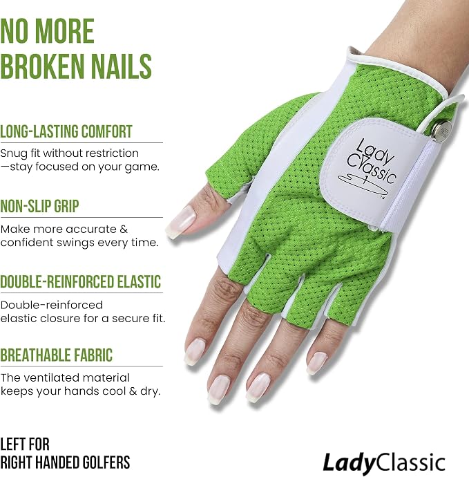 Mesh Half Golf Glove for Women – Premium Cabretta Leather Palm, Breathable Mesh - Image 5