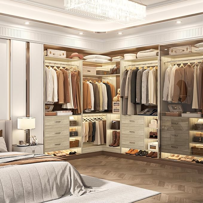 Aheaplus Closet System with 6 Drawers, 4 Hanging Rods & Corner Tower, Corner - Image 2