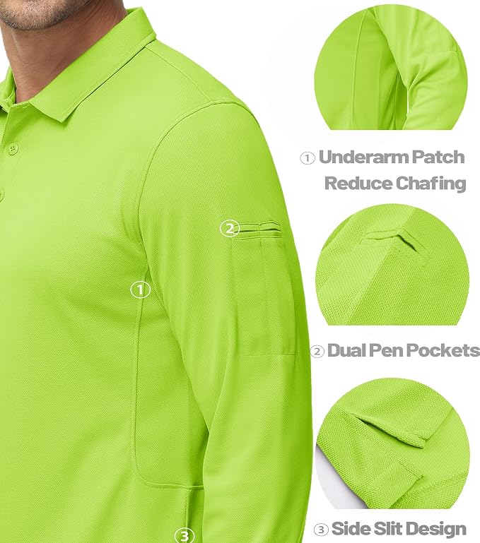 MAGCOMSEN Men's Polo Shirts 3 Button Quick Dry Performance Long Sleeve Tactical - Image 4