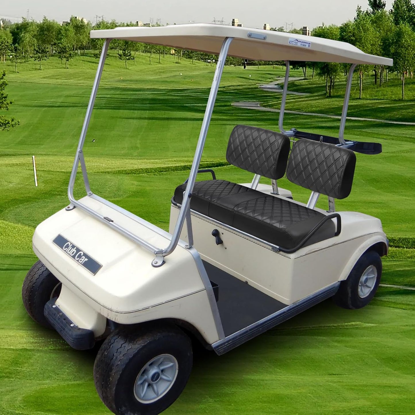 iLSKW Golf Cart Seat Cover for Club Cart DS Pre 2000, Premium Marine Vinyl, Diamond Stripe Black Stitching Anti-Chipping/Anti-Fading/No Stapler