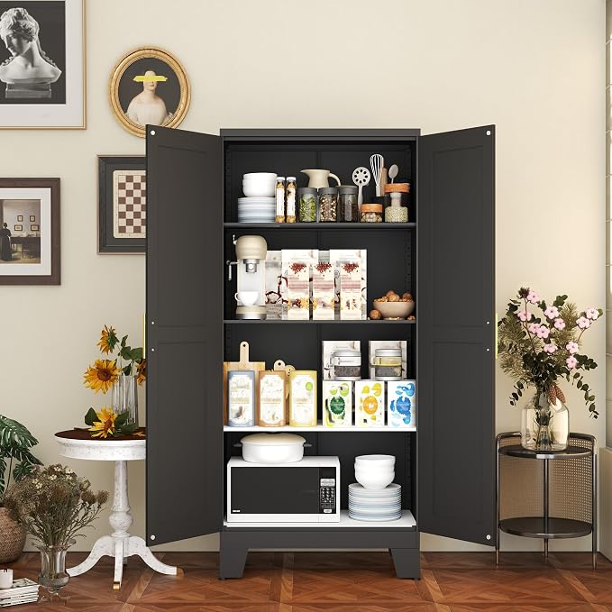 White Metal Storage Cabinet, Kitchen Pantry Storage Cabinet - Image 7
