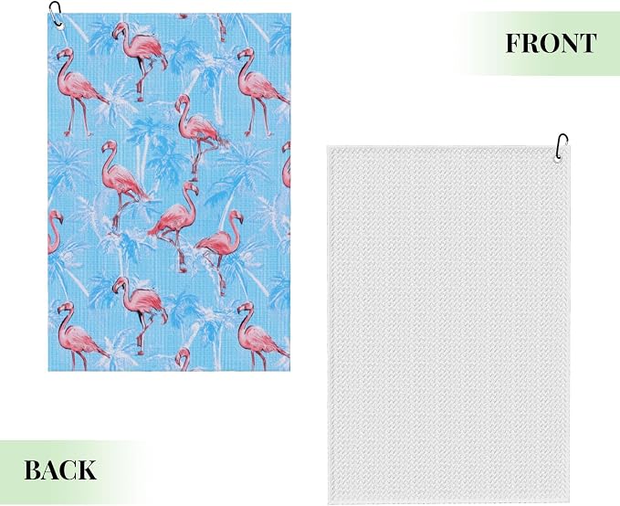 Blue Flamingo Golf Towel with Carabiner Clip 24"x16" Funny Ladies Golf Towels - Image 2