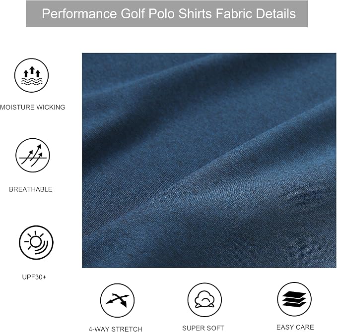 Alex Vando Mens Golf Shirt Moisture Wicking Quick-Dry Short Sleeve Casual Polo - Image 5