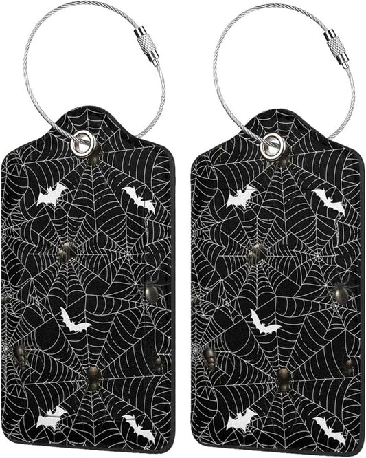Halloween Luggage Tags Set of 2 Leather Stainless Steel Loop Label Tag by Unknown