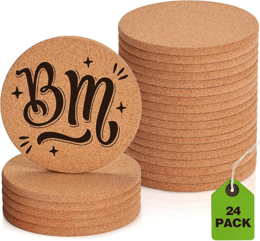 24 Pieces Cork Coasters for Drinks, GOH DODD Thicken Absorbent Blank Coasters for DIY Crafts Laser Engraving Sublimation Wood Burning Plants Painting Housewarming Gifts Wedding, Round, 4 Inch