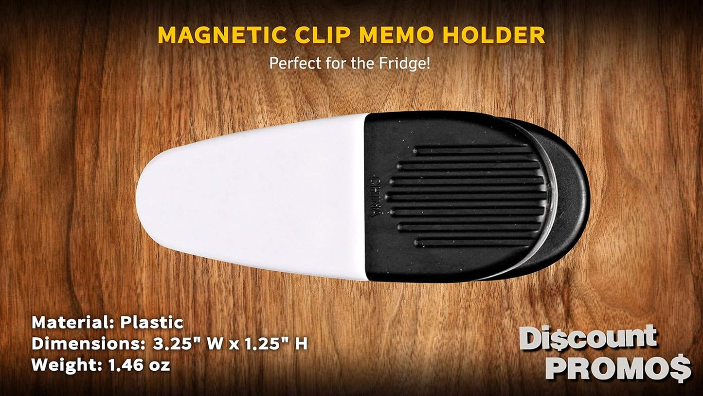 10 Magnetic Memo Holders Set - Large Clip, Plastic - White Black