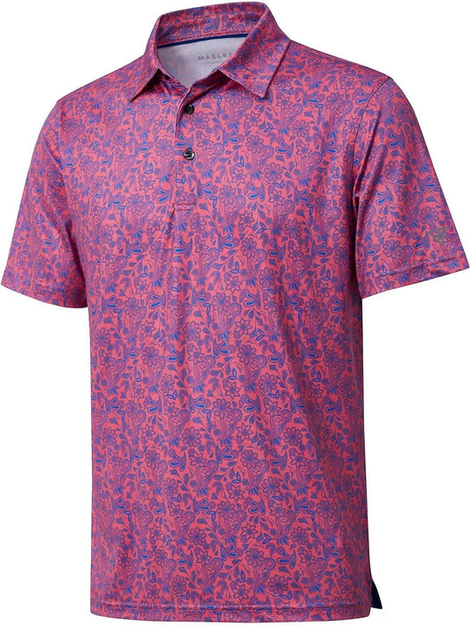 Golf Shirts for Men Dry Fit Short Sleeve Print Performance Moisture Wicking Polo Shirt