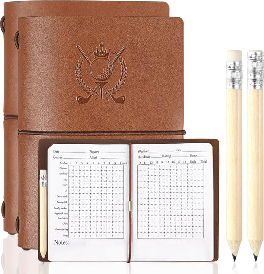 Archerest Golf Scorecard Book with Pencil, Waterproof Leather Golf Scorecard Notebook Log Journal Holder with Pages for Men Golfers, Sports and Outdoor Club Accessories