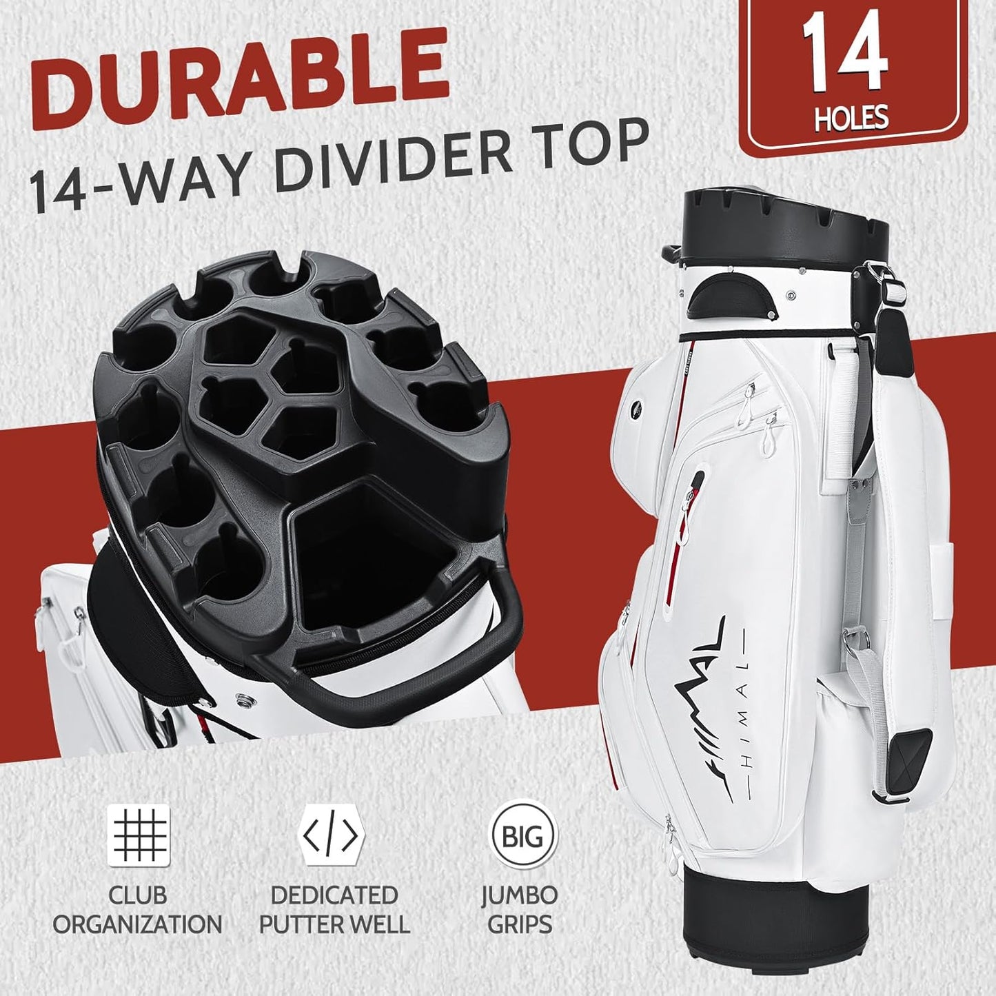 14-Way Golf Cart Bag Pro with Full Length Divider Top, Golf Bag for Men with Handles and Rain Cover