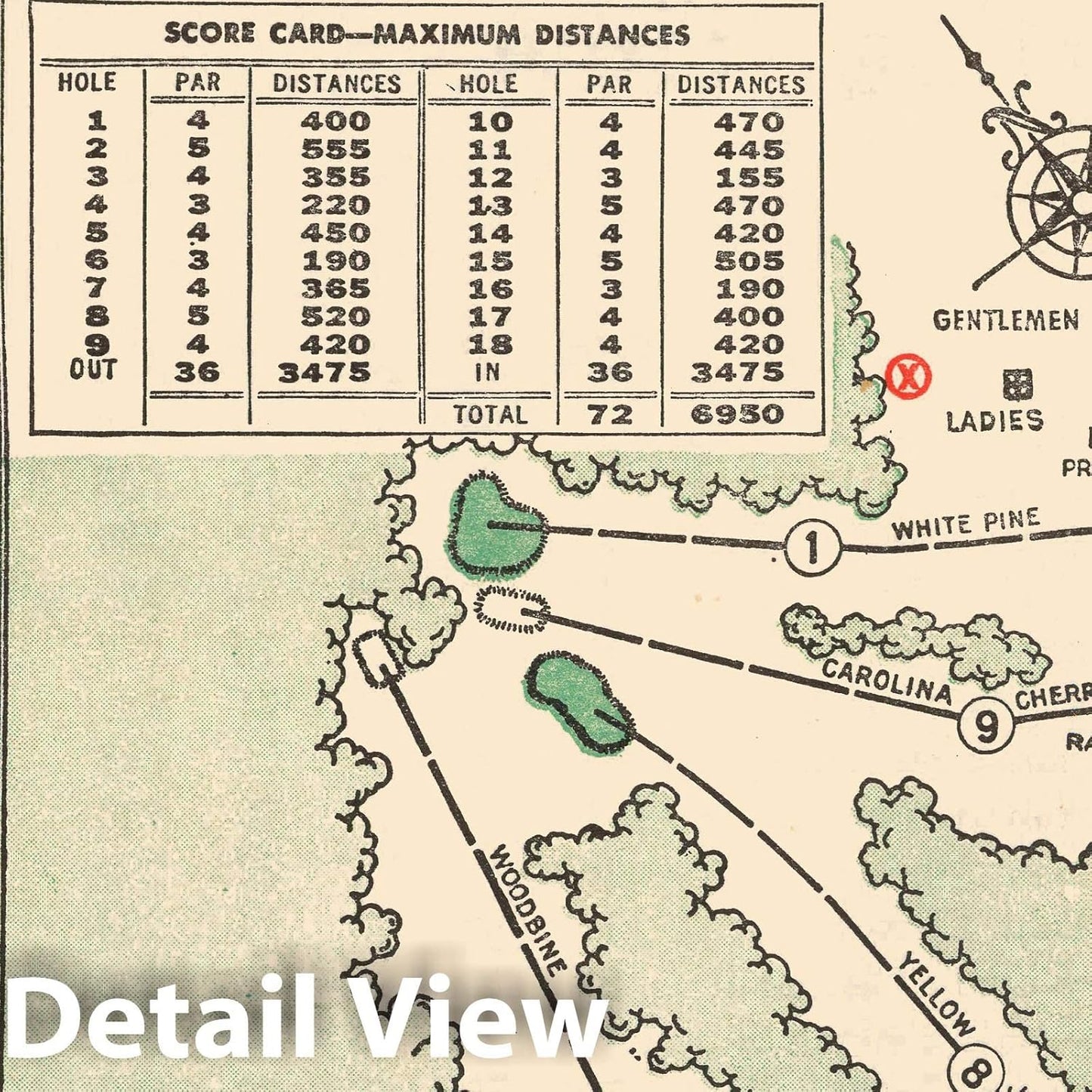 Historic Map - Augusta National Golf Club Course, 1954, Augusta National Golf Club - Vintage Wall Art 24in x 30in