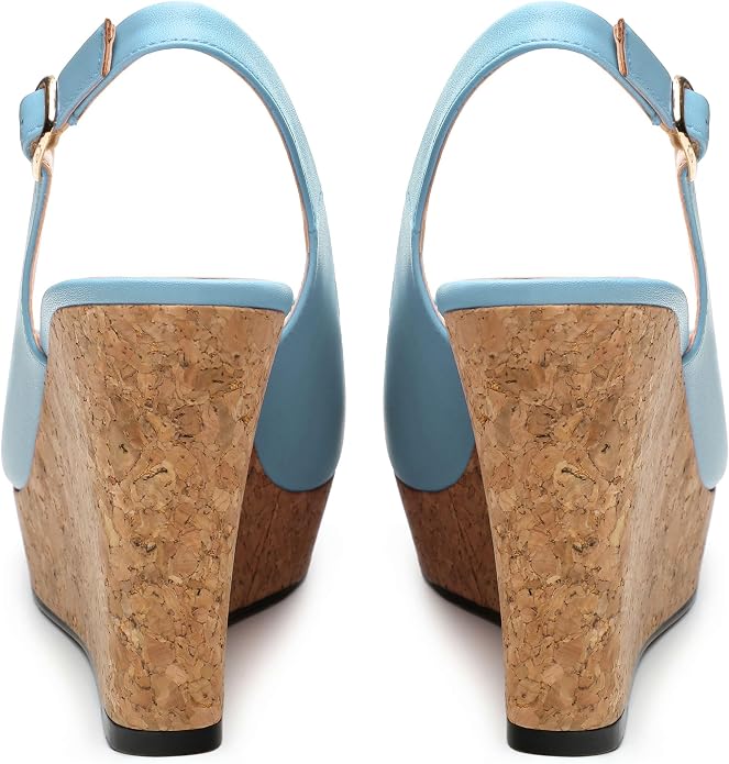Womens Peep Toe Wedge Heels Matte Fashion Cork Slingback Pumps Platform Wedge - Image 4