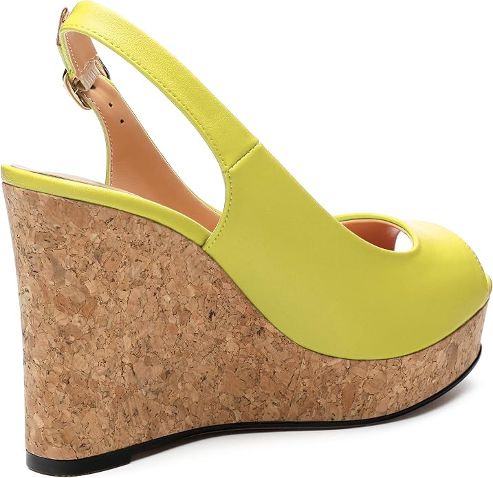 Womens Peep Toe Wedge Heels Matte Fashion Cork Slingback Pumps Platform Wedge - Image 5