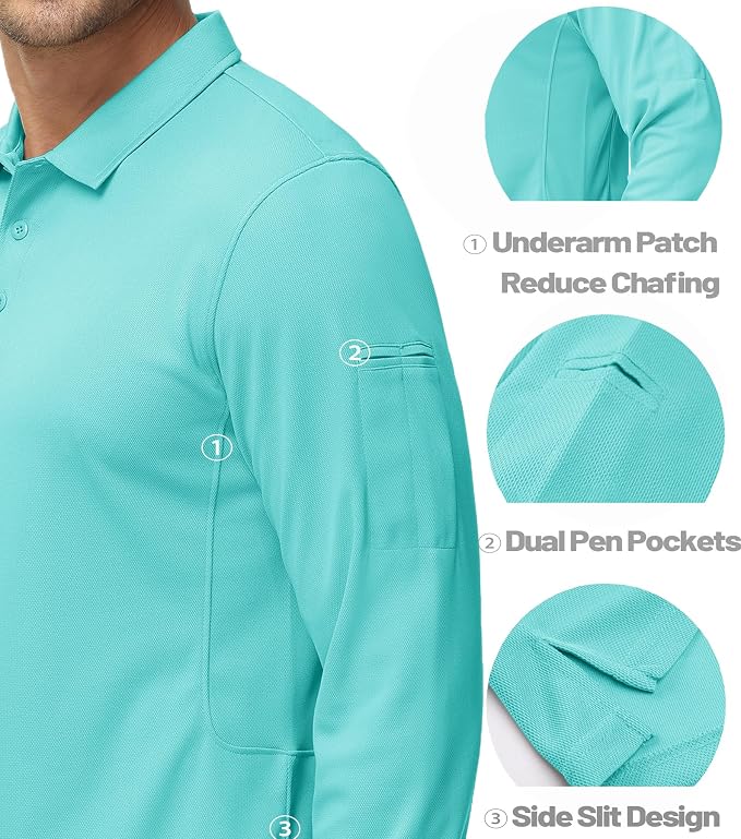MAGCOMSEN Men's Polo Shirts 3 Button Quick Dry Performance Long Sleeve Tactical - Image 4