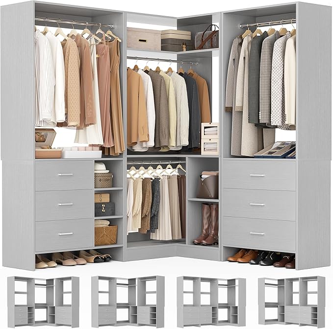 Aheaplus Closet System with 6 Drawers, 4 Hanging Rods & Corner Tower, Corner by Aheaplus