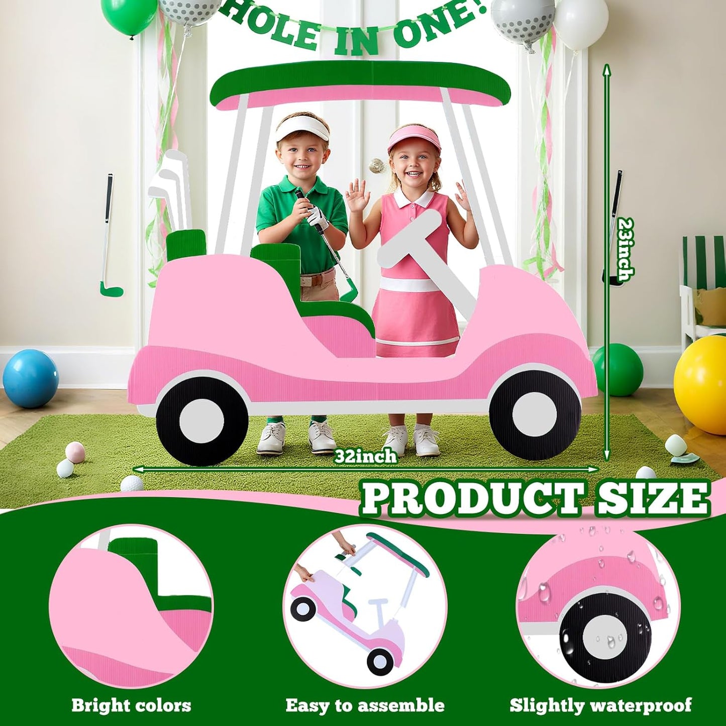 Janlaugh Golf Cart Cutout Props Golf Cart Decoration Backdrop Photo Booth Props Stand in Cardboard Fun Sports Photo Background for Baby Shower Birthday Decor First Birthday Gender Reveal Party Supply