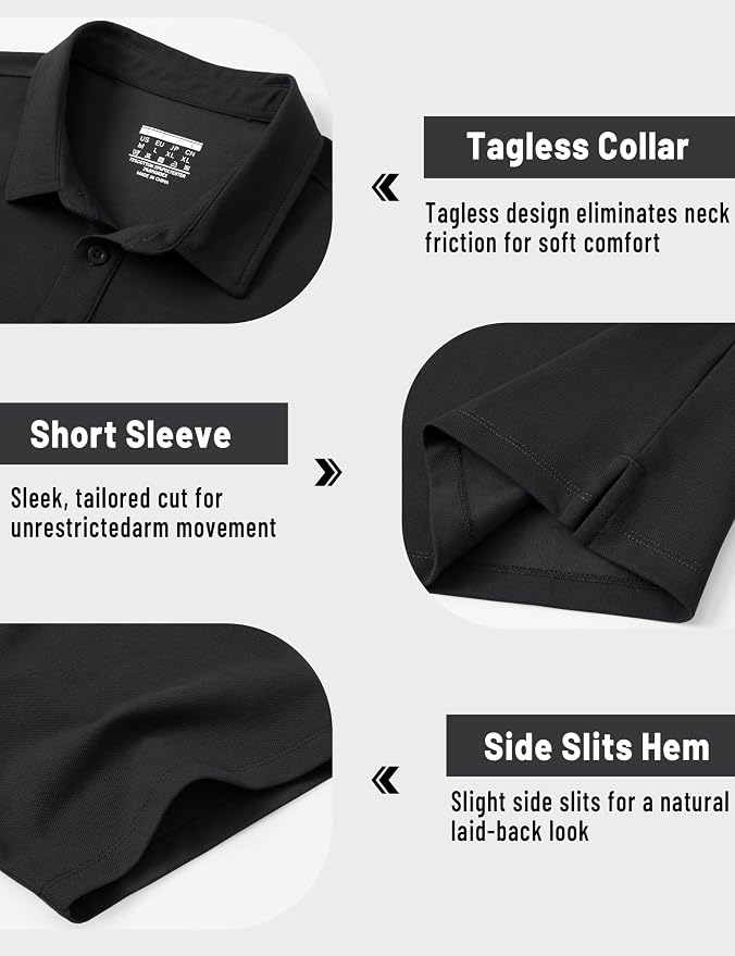 TACVASEN Mens Polo Shirts Short Sleeve Pique 3 Buttons Golf Polo Cooling - Image 5