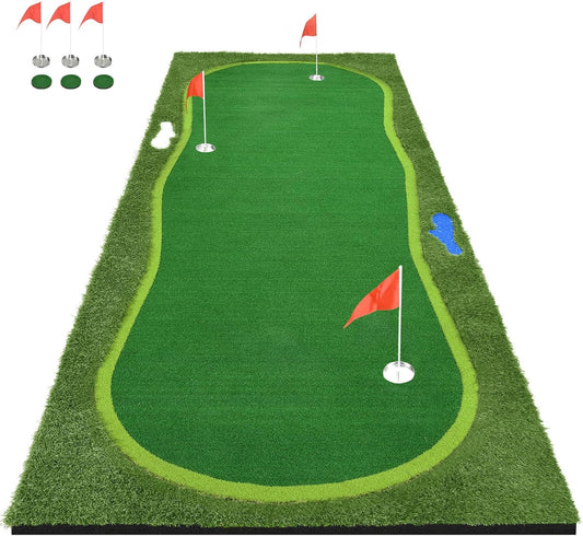 Golf Putting Green, Professional Grade Large Golfing Putting Mats with Sand Pit and Water Hazard for Indoor Outdoor